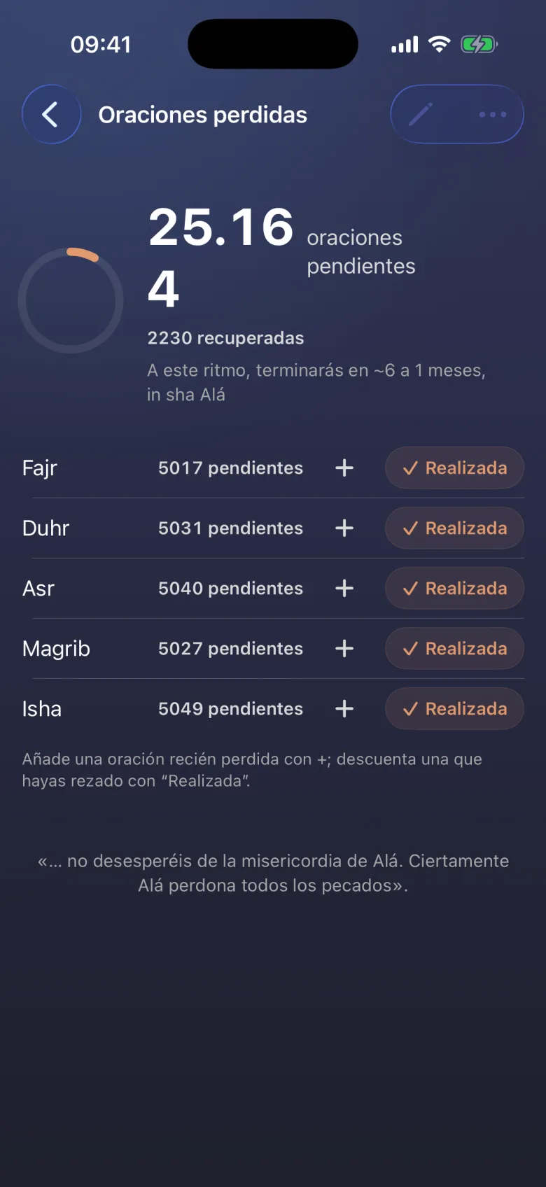 Oraciones pendientes, saldadas una a una.
