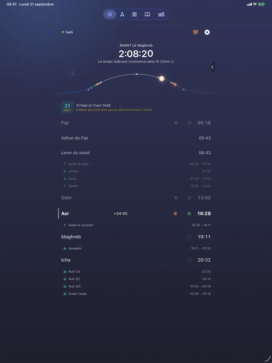 iPad · Horaires de prière