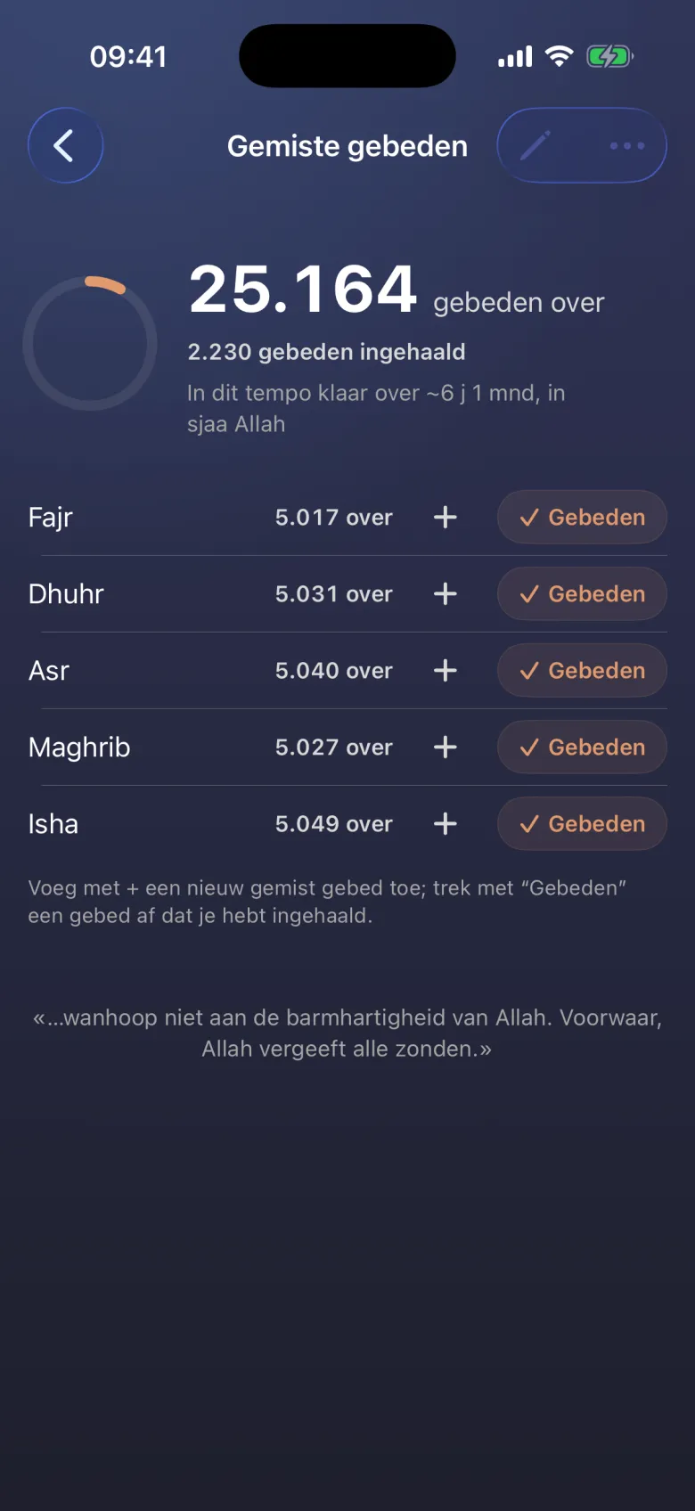 Qada, ingehaald gebed na gebed.